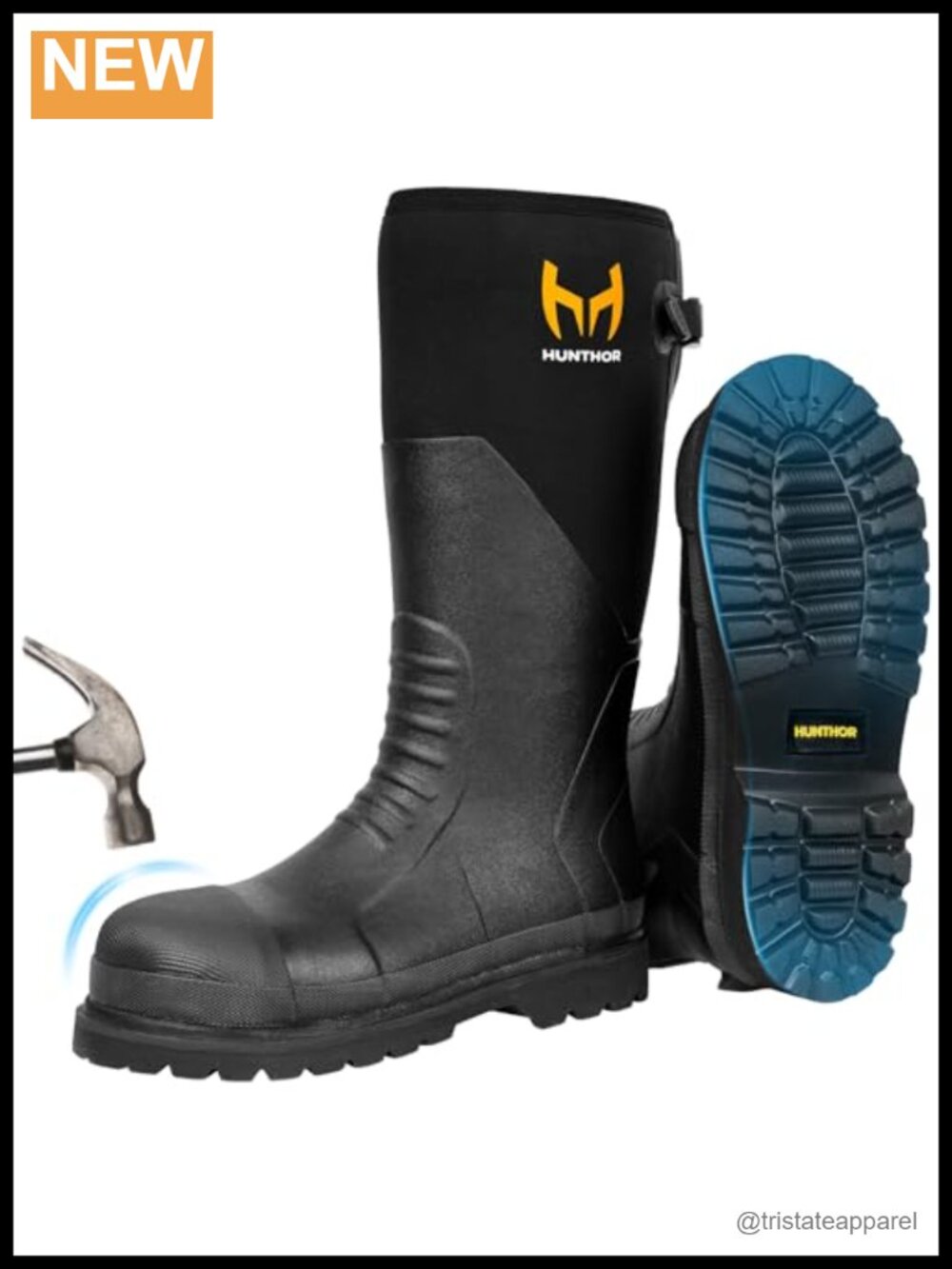Hunthor Steel Toe Rubber Work Boots Puncture-Proof Steel Shank Construction